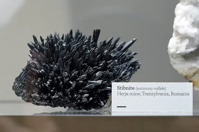 Stibnite (antimony sulphide) at Melbourne Museum